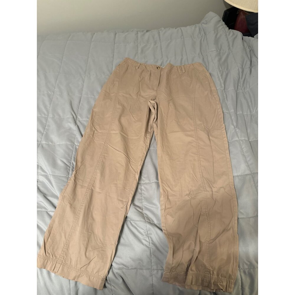 Orvis Womens Beige Wide-Leg Pants Size 14 Cotton/Nylon